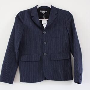 NWT Bonpoint Boys Jameson Jacket Blazer Navy Blue Stripe Virgin Wool Blend 12 14